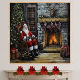 Fireside Magic of Christmas Santa Claus in a Rocking Chair on Ready to Hang 1.5" Thick Canvas Wrap, Floating Framed Canvas, Flat Rolled Canvas